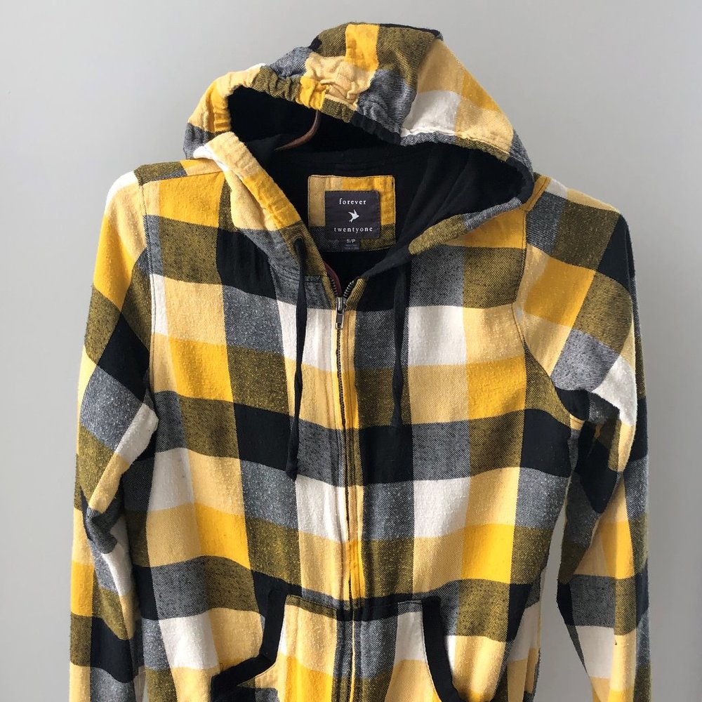 Black, yellow & white plaid shirt